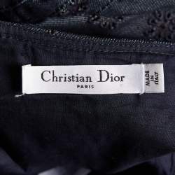 Pre Owned Dior Dark Blue Embroidered Denim Flared Dress L