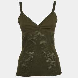 Pre Owned Christian Dior Boutique Military Green Wool Blend Knit Tank Top M