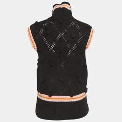 Christian Dior Boutique Black Pointelle Knit Wool Zipper Vest S