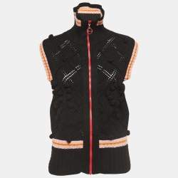 Christian Dior Boutique Black Pointelle Knit Wool Zipper Vest S