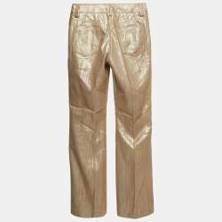 Pre Owned Christian Dior Boutique Gold Printed Leather Straight Pants M 