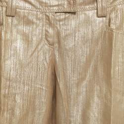 Pre Owned Christian Dior Boutique Gold Printed Leather Straight Pants M 