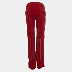 Christian Dior Boutique Red Corduroy Zip Detail Straight Pants M