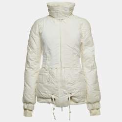 Christian Dior Boutique White Nylon and Detachable Fur Puffer Jacket M
