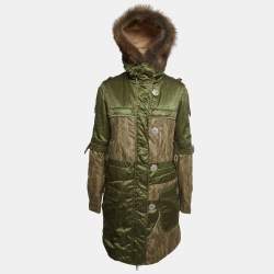 Christian Dior Boutique Green Cotton Blend and Fur Parka Jacket M