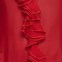 Pre Owned Dior Red Silk Ruffled Semi Sheer Shirt S