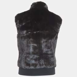 Pre Owned Christian Dior Boutique Black Fur and Leather Sleeveless Zipper Jacket M