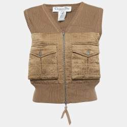 Christian Dior Boutique Brown Cotton and Silk Sleeveless Cropped Jacket M