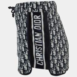 Christian Dior Navy Blue Logo Print Cotton Knit Drawstring Shorts XS