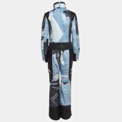 Pre Owned Christian Dior Boutique Blue/Black Denim and Leather Print Synthetic Ski Suit M