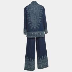 Pre Owned Dior Blue Printed Denim Shirt and Pants Set M
