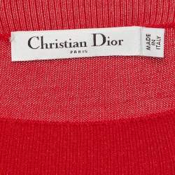 Pre Owned Dior Red Wool and Cashmere Crystal Applique Knit Crew Neck Jumper M