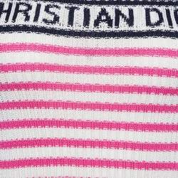 Pre Owned Dior Ivory Logo Striped Cotton Knit Crew Neck Jumper S