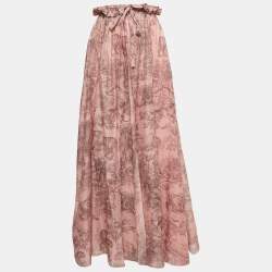 Dior Pink Jungle Print Cotton Gathered Layered Dioriviera Maxi Skirt L
