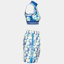 Pre Owned Dior Blue Stars Printed Jersey and Nylon Crop Top and Shorts Set M