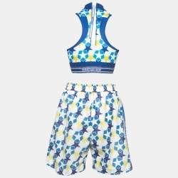 Pre Owned Dior Blue Stars Printed Jersey and Nylon Crop Top and Shorts Set M