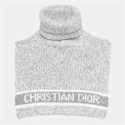 Dior Grey Logo Intarsia Rib Knit Neck Warmer One Size
