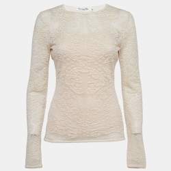 Pre Owned Christian Dior Beige Tulle and Crochet Emi Sheer Top M
