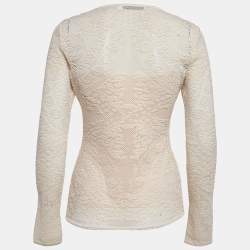 Pre Owned Christian Dior Beige Tulle and Crochet Emi Sheer Top M