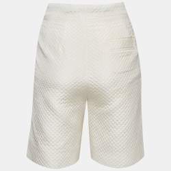 Pre Owned Christian Dior White Silk Blend Diamond Quilted Bermuda Shorts M