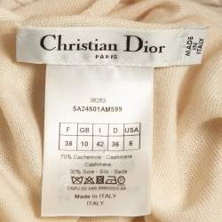 Pre Owned Christian Dior Cream Cashmere Rib Knit Raw Edge Neck Tank Top M