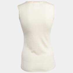 Pre Owned Christian Dior Cream Cashmere Rib Knit Raw Edge Neck Tank Top M