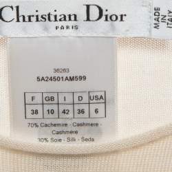 Pre Owned Christian Dior Cream Cashmere Rib Knit Raw Edge Neck Tank Top M