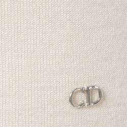Pre Owned Christian Dior Cream Cashmere Rib Knit Raw Edge Neck Tank Top M
