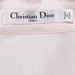 Pre Owned Christian Dior Pinstripe Cotton Beads Applique Flared Mini Shirt Dress L