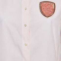 Pre Owned Christian Dior Pinstripe Cotton Beads Applique Flared Mini Shirt Dress L