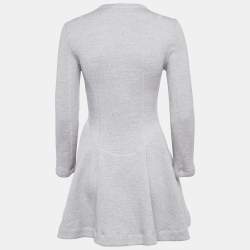 Christian Dior Grey Wool Crest Embellished Zip Front Flared Dress M