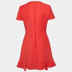 Pre Owned Christian Dior Red Gabardine Flounce Sheath Dress M