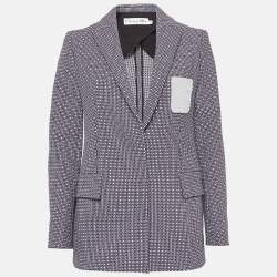 Pre Owned Christian Dior Blue Geometric Pattern Cotton Single Breasted Blazer M