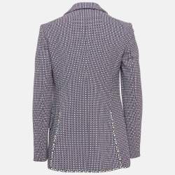 Pre Owned Christian Dior Blue Geometric Pattern Cotton Single Breasted Blazer M