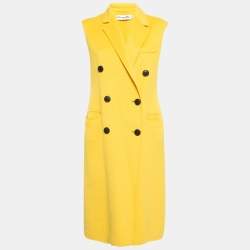 Dior Yellow Wool Blend Double Breasted Sleeveless Oversized Coat M