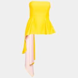 Dior Yellow Jersey Strapless Asymmetric Corset Top M
