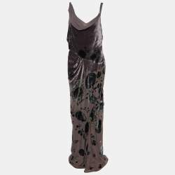 Pre Owned Dior Boutique Vintage Taupe Floral Devore Velvet Draped Dress L