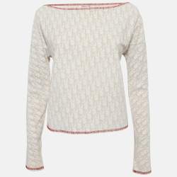 Pre Owned Christian Dior Boutique Beige Monogram Knit Long Sleeve Top M   