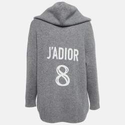 Pre Owned Christian Dior Grey J'Adior 8' Intarsia Cashmere Hooded Sweater S