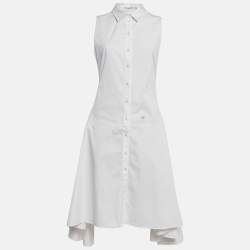 Pre Owned Christian Dior White Cotton Buttoned Front Flared Short Dress M