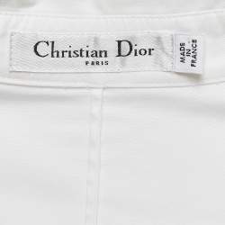 Pre Owned Christian Dior White Cotton Buttoned Front Flared Short Dress M
