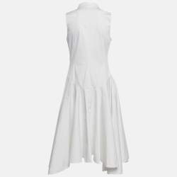 Pre Owned Christian Dior White Cotton Buttoned Front Flared Short Dress M