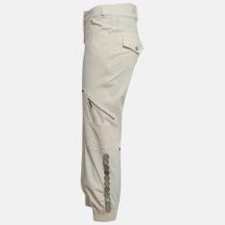 Pre Owned Christian Dior Boutique Beige Logo Embellished Stretch Crepe Joggers M