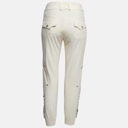 Pre Owned Christian Dior Boutique Beige Logo Embellished Stretch Crepe Joggers M