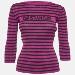 Christian Dior Pink Striped Rib Knit Top S