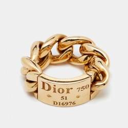 Dior 18K Yellow Gold Chain Link Ring Size 51