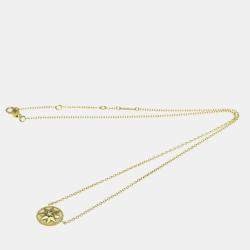 Pre Owned Christian Dior Rose Des Vents Yellow Gold 18K Diamond Mother Of Pearl Pendant Necklace 