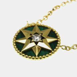 Pre Owned Christian Dior Rose des Vents 18K Yellow Gold Malachite Pendant Necklace