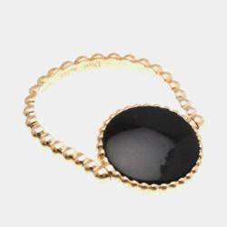 Pre Owned Christian Dior Rose des Vents 18K Pink Gold Onyx Band Ring EU 50
