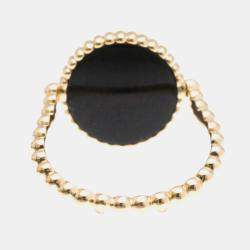 Pre Owned Christian Dior Rose des Vents 18K Pink Gold Onyx Band Ring EU 50